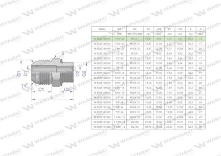 Przyłączka hydrauliczna BB 7/16"UNF (JIC) (JIC) x M10x1 (XGE) Waryński ( sprzedawane po 2 )-61929