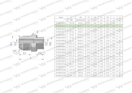 Przyłączka hydrauliczna BB 7/16"UNF (JIC) x M12x1.5 (XGE) Waryński ( sprzedawane po 2 )-61935