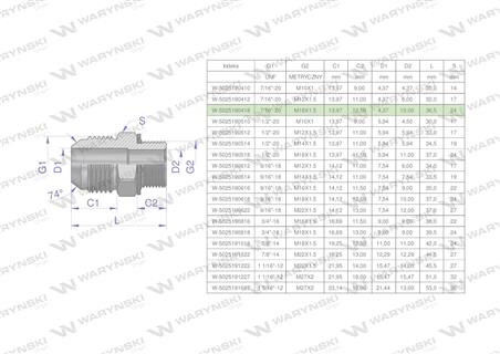 Przyłączka hydrauliczna BB 7/16"UNF (JIC) x M18x1.5 (XGE) Waryński ( sprzedawane po 2 )-61941