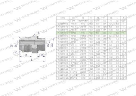 Przyłączka hydrauliczna BB 1/2"UNF (JIC) x M10x1 (XGE) Waryński ( sprzedawane po 2 )-61947