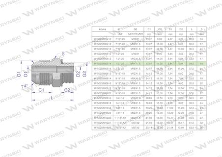 Przyłączka hydrauliczna BB 1/2"UNF (JIC) x M14x1.5 (XGE) Waryński ( sprzedawane po 2 )-61958