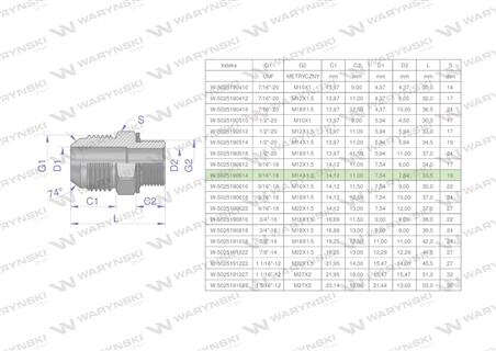 Przyłączka hydrauliczna BB 9/16"UNF (JIC) x M14x1.5 (XGE) Waryński ( sprzedawane po 2 )-61975