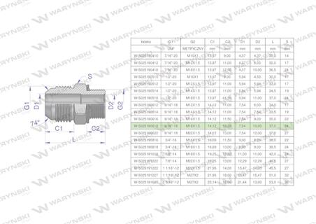Przyłączka hydrauliczna BB 9/16"UNF (JIC) x M18x1.5 (XGE) Waryński ( sprzedawane po 2 )-61987
