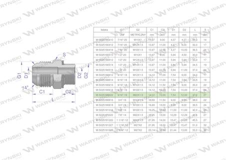 Przyłączka hydrauliczna BB 9/16"UNF (JIC) x M22x1.5 (XGE) Waryński ( sprzedawane po 2 )-61993