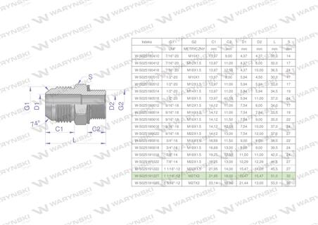 Przyłączka hydrauliczna BB 1 1/16"UNF (JIC) x M27x2 (XGE) Waryński ( sprzedawane po 2 )-62027