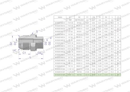 Przyłączka hydrauliczna BB 1 5/16"UNF (JIC) x M27x2 (XGE) Waryński ( sprzedawane po 2 )-62032