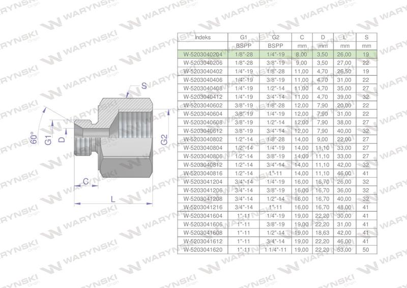 Tulejka różnicowa hydrauliczna calowa AB 1/8"GZ x 1/4"GW BSP Waryński ( sprzedawane po 2 )-60824