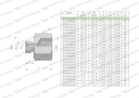 Tulejka różnicowa hydrauliczna calowa AB 1/8"GZ x 1/4"GW BSP Waryński ( sprzedawane po 2 )-60824