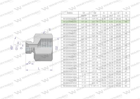 Tulejka różnicowa hydrauliczna calowa AB 1/8"GZ x 3/8"GW BSP Waryński ( sprzedawane po 2 )-60830