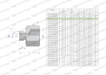 Tulejka różnicowa hydrauliczna calowa AB 1/4"GZ x 1/8"GW BSP Waryński ( sprzedawane po 2 )-60836
