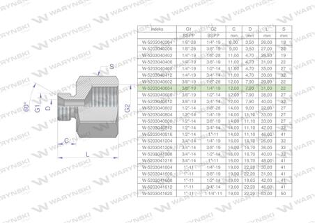 Tulejka różnicowa hydrauliczna calowa AB 3/8"GZ x 1/4"GW BSP Waryński ( sprzedawane po 2 )-60866