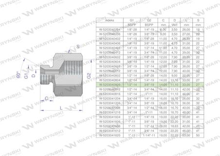 Tulejka różnicowa hydrauliczna calowa AB 1/2"GZ x 3/8"GW BSP Waryński ( sprzedawane po 2 )-60896