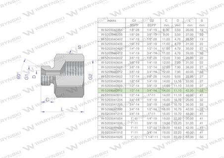 Tulejka różnicowa hydrauliczna calowa AB 1/2"GZ x 3/4"GW BSP Waryński ( sprzedawane po 2 )-60902