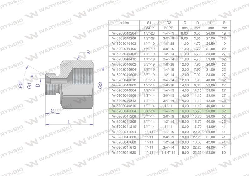 Tulejka różnicowa hydrauliczna calowa AB 3/4"GZ x 1/4"GW BSP Waryński ( sprzedawane po 2 )-60913
