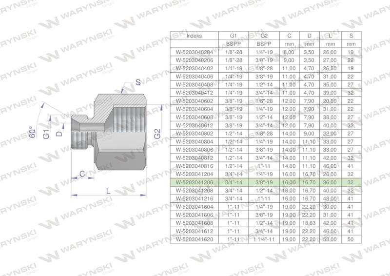 Tulejka różnicowa hydrauliczna calowa AB 3/4"GZ x 3/8"GW BSP Waryński ( sprzedawane po 2 )-60919