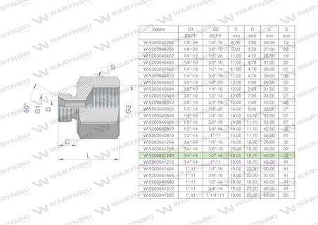 Tulejka różnicowa hydrauliczna calowa AB 3/4"GZ x 1/2"GW BSP Waryński ( sprzedawane po 2 )-60925
