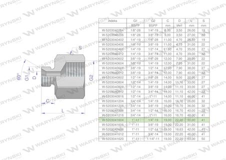 Tulejka różnicowa hydrauliczna calowa AB 1"GZ x 1/4"GW BSP Waryński-60937