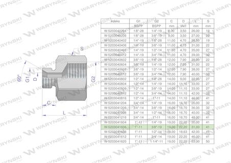 Tulejka różnicowa hydrauliczna calowa AB 1"GZ x 3/8"GW BSP Waryński-60943