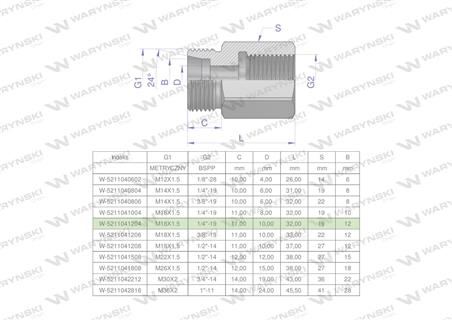 Tulejka różnicowa hydrauliczna AB M18x1.5 12L GZ x 1/4" BSP Waryński ( sprzedawane po 2 )-61024
