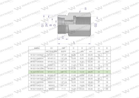 Tulejka różnicowa hydrauliczna AB M18x1.5 12L GZ x 3/8" BSP Waryński ( sprzedawane po 2 )-61030