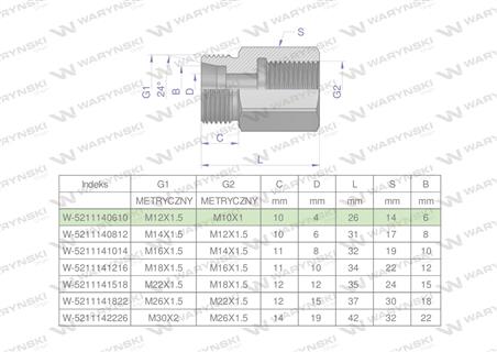 Tulejka różnicowa hydrauliczna metryczna AB M12x1.5 06L GZ x M10x1 GW Waryński ( sprzedawane po 2 )-60967