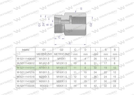 Tulejka różnicowa hydrauliczna metryczna AB M16x1.5 10L GZ x M14x1.5 GW Waryński ( sprzedawane po 2 )-60977