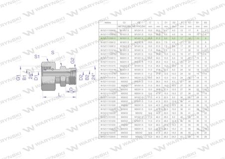 Złączka hydrauliczna metryczna AB (XKOR) A-M16x1.5 10L / B-M14x1.5 08L Waryński ( sprzedawane po 2 )-62238
