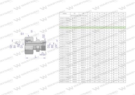 Złączka hydrauliczna metryczna AB (XKOR) A-M18x1.5 12L / B-M14x1.5 08L Waryński ( sprzedawane po 2 )-62244