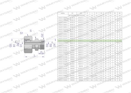 Złączka hydrauliczna metryczna AB (XKOR) A-M26x1.5 18L / B-M16x1.5 10L Waryński-62268