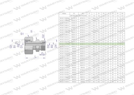 Złączka hydrauliczna metryczna AB (XKOR) A-M26x1.5 18L / B-M18x1.5 12L Waryński-62298