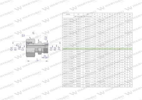 Złączka hydrauliczna metryczna AB (XKOR) A-M26x1.5 18L / B-M22x1.5 15L Waryński ( sprzedawane po 2 )-62322