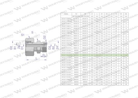 Złączka hydrauliczna metryczna AB (XKOR) A-M30x2 22L / B-M22x1.5 15L Waryński-62328