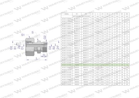 Złączka hydrauliczna metryczna AB (XKOR) A-M36x2 28L / B-M22x1.5 15L Waryński-62334