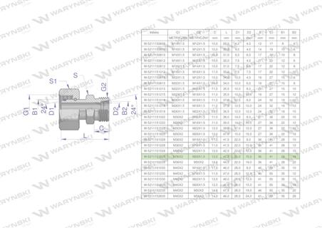 Złączka hydrauliczna metryczna AB (XKOR) A-M36x2 28L / B-M26x1.5 18L Waryński-62352