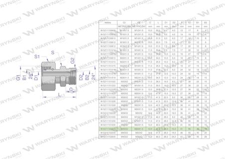 Złączka hydrauliczna metryczna AB (XKOR) A-M45x2 35L / B-M26x1.5 18L Waryński-62358
