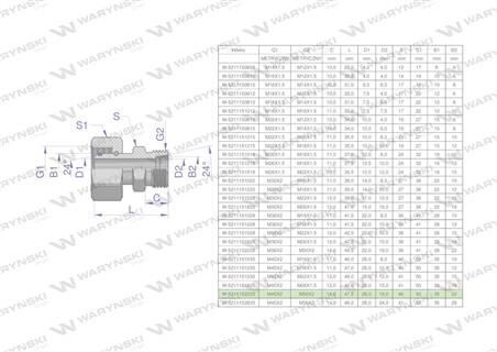 Złączka hydrauliczna metryczna AB (XKOR) A-M45x2 35L / B-M30x2 22L Waryński-62370