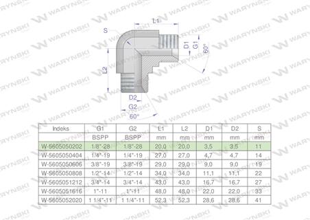 Kolanko hydrauliczne calowe BB 1/8" BSP (XW) Waryński ( sprzedawane po 2 )-62477