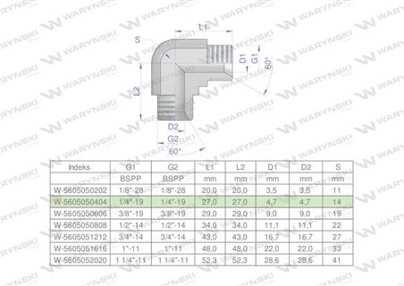 Kolanko hydrauliczne calowe BB 1/4" BSP (XW) Waryński ( sprzedawane po 2 )-62483