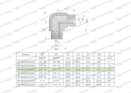 Kolanko hydrauliczne calowe BB 3/8" BSP (XW) Waryński ( sprzedawane po 5 )-62489