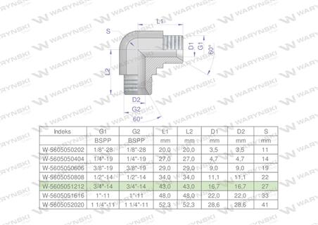 Kolanko hydrauliczne calowe BB 3/4" BSP (XW) Waryński ( sprzedawane po 2 )-62501