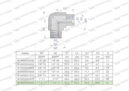 Kolanko hydrauliczne calowe BB 1 1/4" BSP (XW) Waryński-62512
