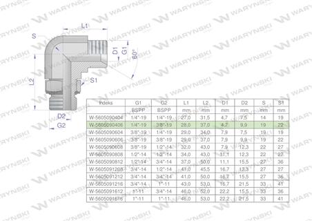 Kolanko hydrauliczne nastawne calowe BB 1/4" x 3/8" BSP z regulacją Waryński-60136