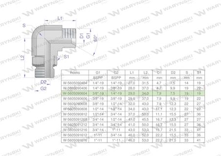 Kolanko hydrauliczne nastawne calowe BB 3/8" x 1/4" BSP z regulacją Waryński-60142