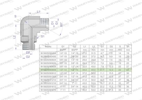 Kolanko hydrauliczne nastawne calowe BB 1/2" x 1/2" BSP z regulacją Waryński-60160