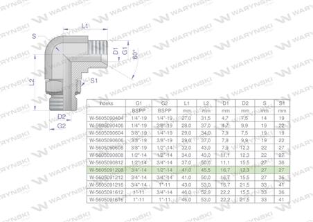 Kolanko hydrauliczne nastawne calowe BB 3/4" x 1/2" BSP z regulacją Waryński-60172