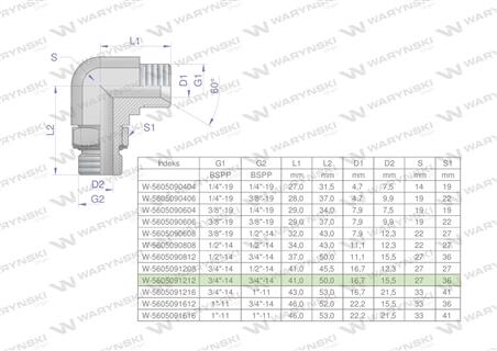 Kolanko hydrauliczne nastawne calowe BB 3/4" x 3/4" BSP z regulacją Waryński-60178