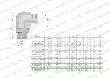 Kolanko hydrauliczne nastawne calowe BB 1" x 3/4" BSP z regulacją Waryński-60190