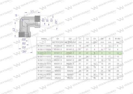 Kolanko hydrauliczne metryczne BB M16x1.5 10L (XW) Waryński ( sprzedawane po 5 )-62542