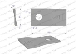Nóż. nożyk kosiarka lewy 100x48x3mm otwór 19 zastosowanie 570419 Niemeyer WARYŃSKI ( sprzedawane po 25 )-1222556