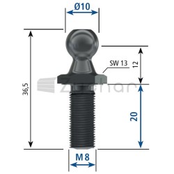 Trzpień kulisty M8,GWL20mm,GL36,5mm, kul - 11133902-347750577